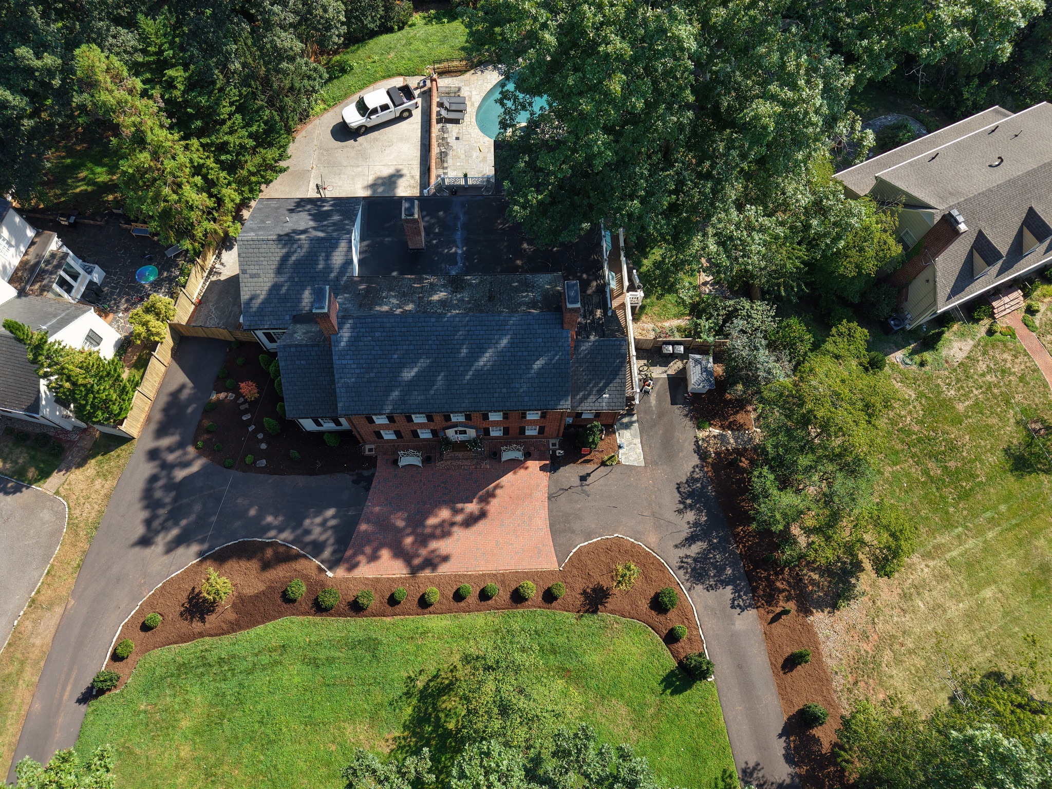 Freshly mulched flower beds with clean edging